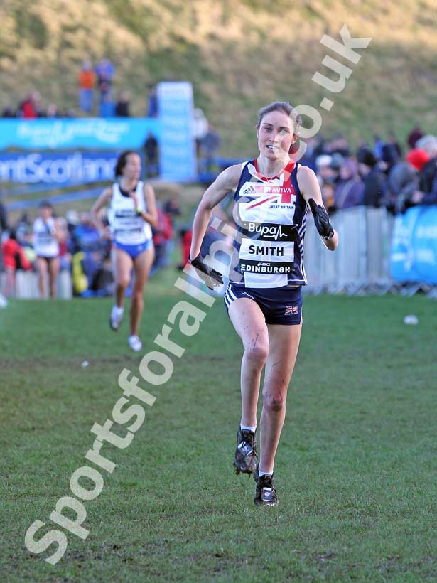 Rosie Smith (GB) finishing the BUPA Great Edinburgh Cross Country.